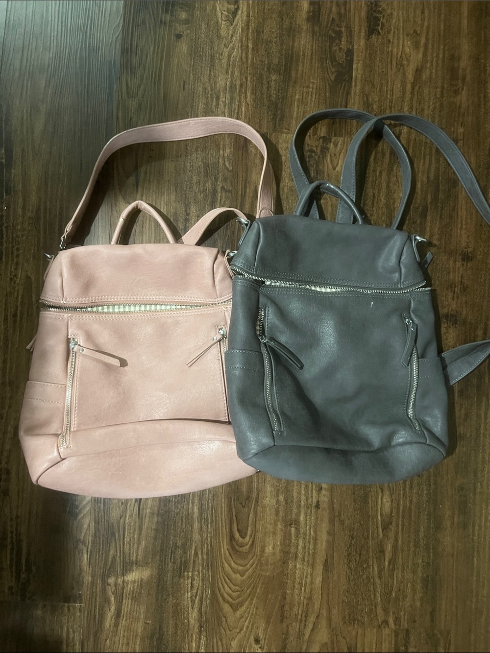 Miztique Pink and Gray Faux Leather Backpack Pair
